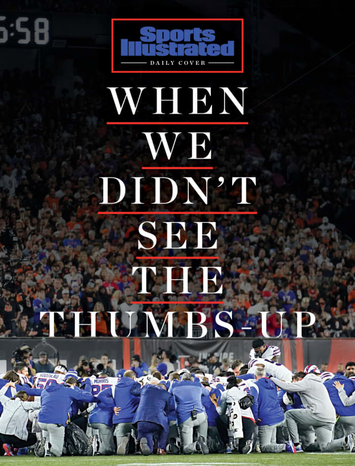 Bills players and staff pray on the field after Damar Hamlin's collapse